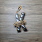 3D Letter Ornament - Gold Letter with Black and Silver Stripes