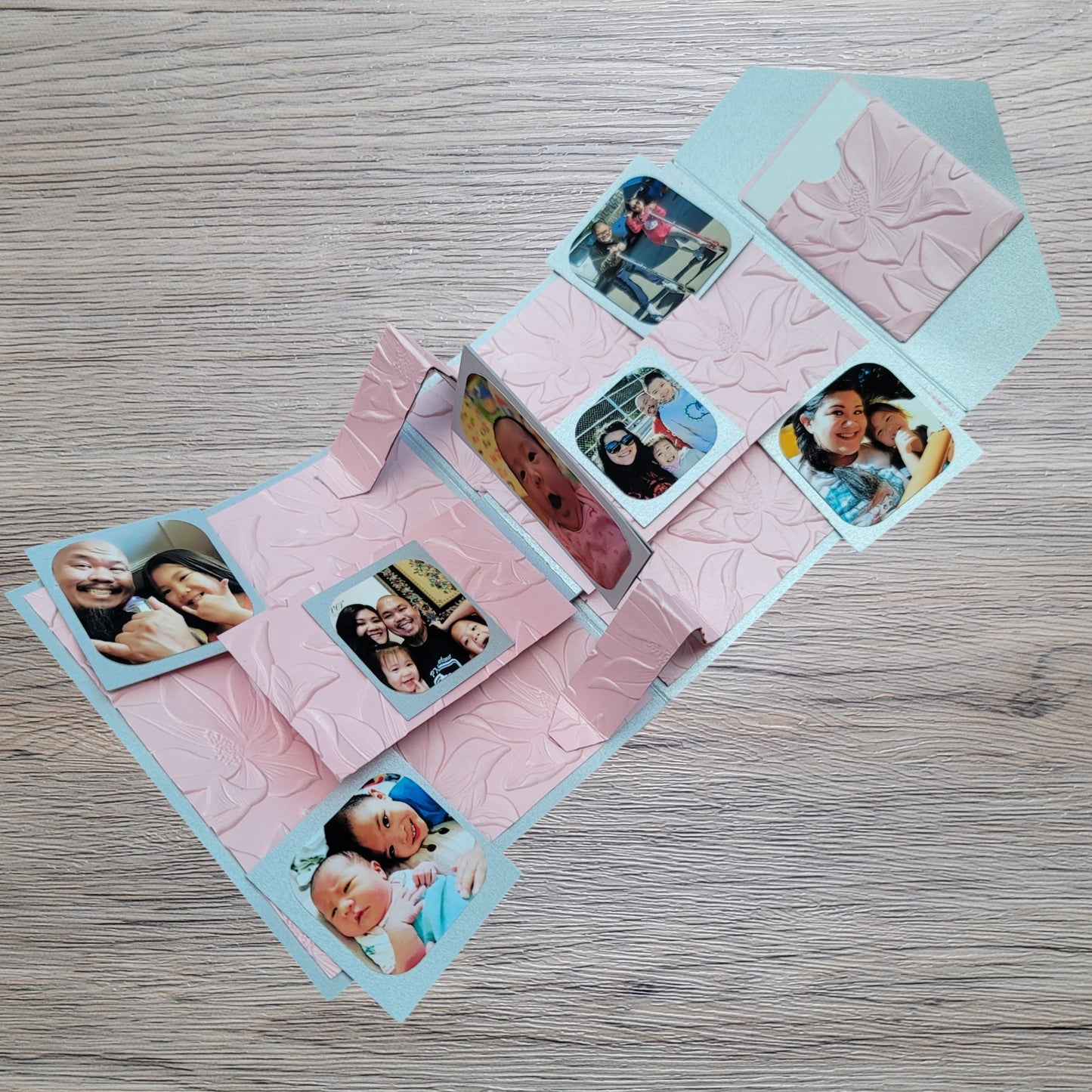 Sides and Floaty - Magnolia - Personalized 8 Photo Pop Up Card